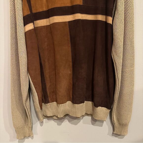 MONDO Vintage Sweater Mens Size Large Suede Knit Crew Italy - Picture 4 of 9